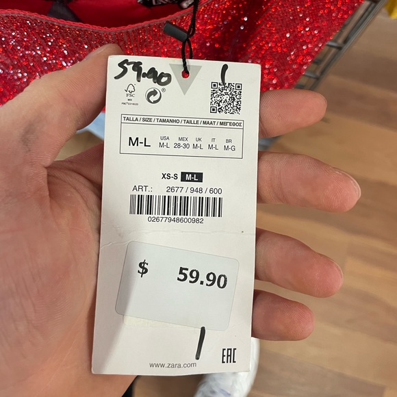 Zara Red Shimmery Crystal Crop Top with Open Back - Picture 4 of 4